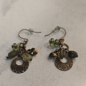 Elegant Green and Gold Dangle Earrings
